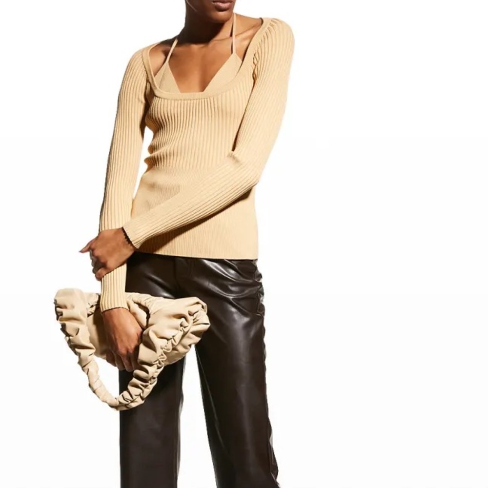 Jonathan Simkhai Jayline Detachable Ribbed-knit  Pullover In Honey